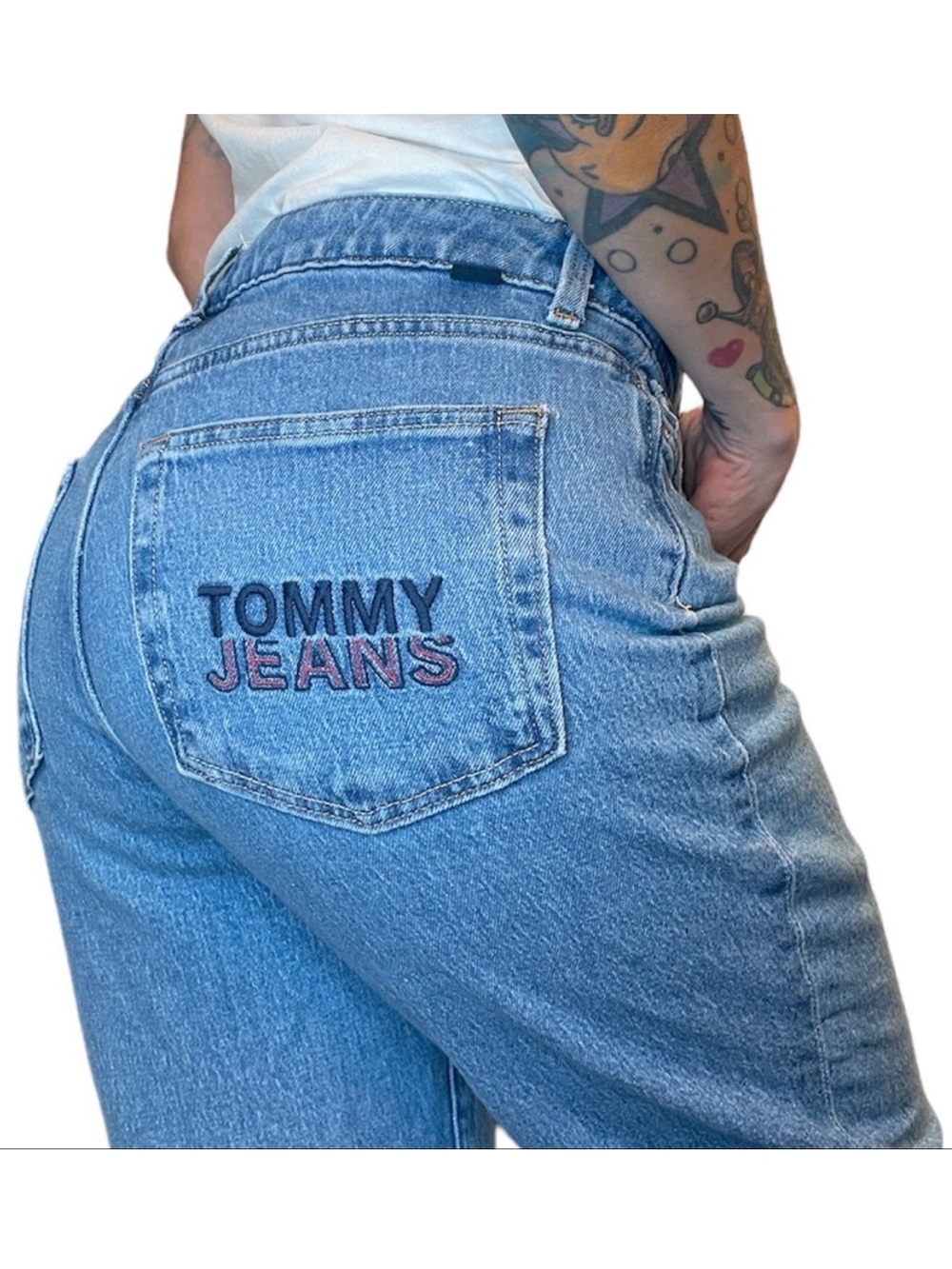 Tommy Jeans Light Blue High-Rise Straight Denim Jeans Size 2 Hilfiger Logo Y2K